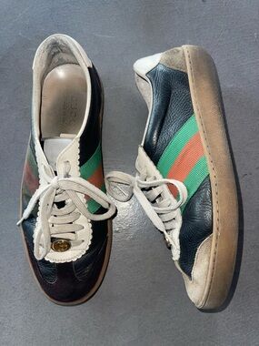 Gucci Sneakers with Green & Red Web and Cream Accents Mens 6.5